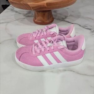 adidas Kids Pink Suede Sneakers with White Stripes